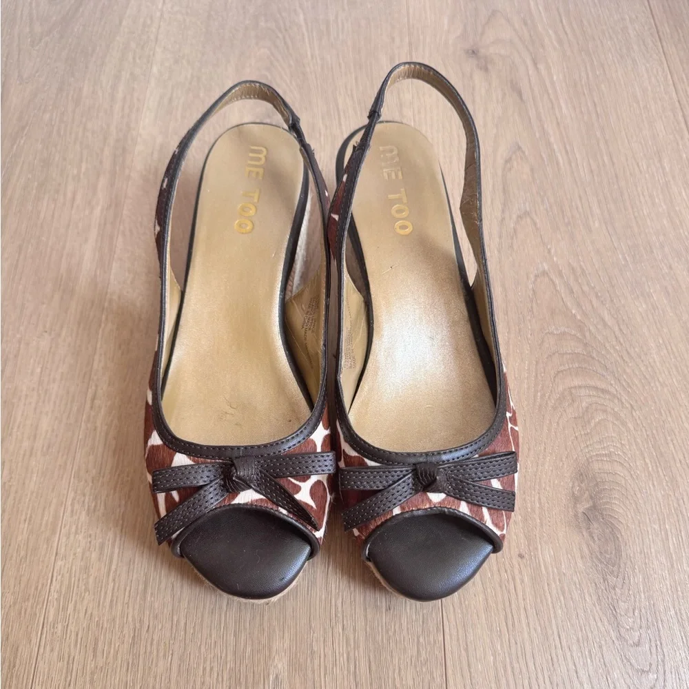 Me Too Janice Women's Slingback Wedge Sandals Giraffe Print‎ Size 8.5